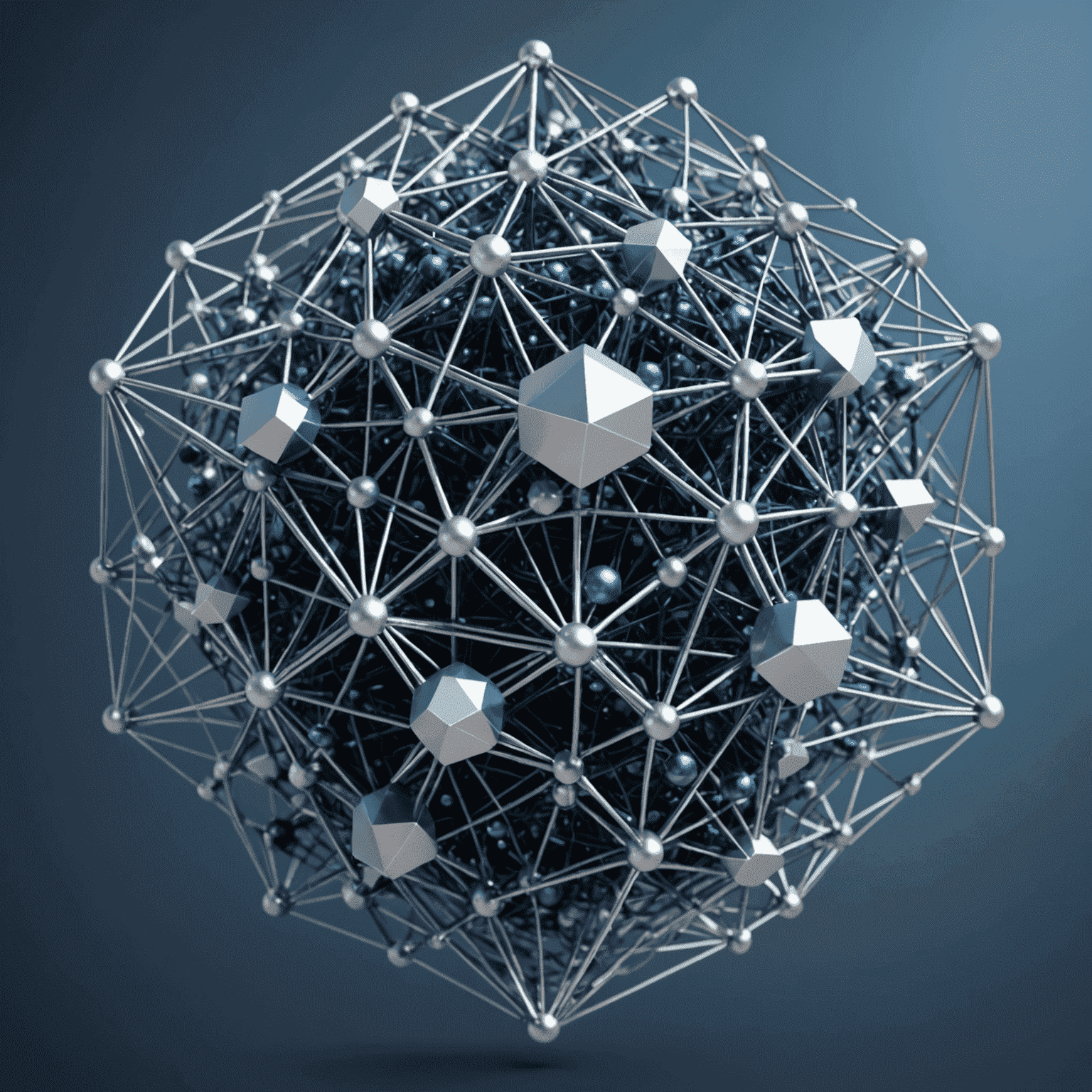 Eine abstrakte 3D-Darstellung, die ein neuronales Netzwerk zeigt, das sich mit verschiedenen Lernressourcen verbindet. Die Darstellung verwendet geometrische Formen in Blau- und Silbertönen, die organisch ineinander übergehen.